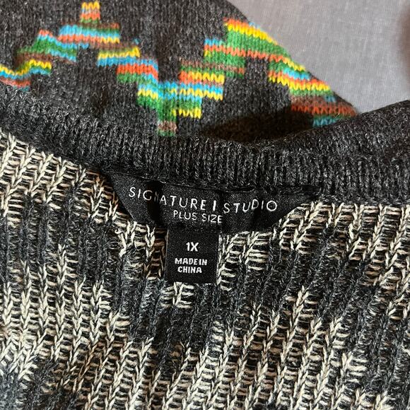 Signature Studio Cardigan Sweater Womens 1X Green Knit Southwestern Aztec Boho - Picture 5 of 8